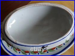 ANTIQUE SAUCE BOAT COVER FRANCE CERAMIC HB QUIMPER BRETON circa 19th century