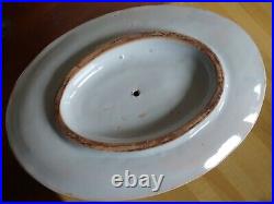 ANTIQUE SAUCE BOAT COVER FRANCE CERAMIC HB QUIMPER BRETON circa 19th century