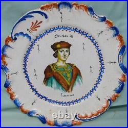 Alcide Chaumeil 9.25 Faience French Portrait Plate of Charles VIII late 1800's