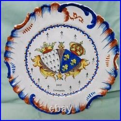 Alcide Chaumeil 9.25 Faience French Shields Plate Charles 8th & Ann of Brittany