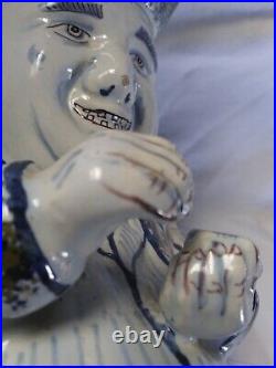 Antique 11 French Normand Painted Barbotine Faience Ceramic full figure jug man