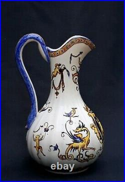 Antique 1877 French Gien Faience Scalloped Pitcher/Jug-26cm-Excellent Condition