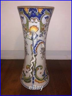 Antique 1880 Century Faience(tinglaze)France, Vase Pair Candleholders &Jam Holder