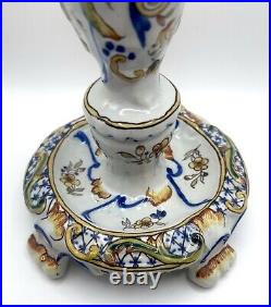 Antique 1885 Rouen French Faience Hand Painted 9-1/2 Candlestick