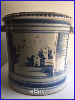 Antique 18th C. French Faience Blue And White Floor Plant Pot