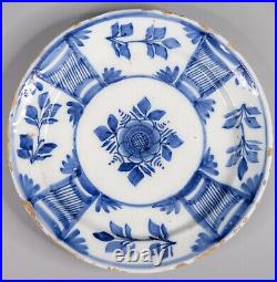 Antique 18th Century Dutch Delft Faience French Country Farmhouse Floral Plate