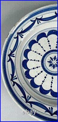 Antique 18th Century Majolica Charger Dish Faience Plate Tin Glazed Blue White