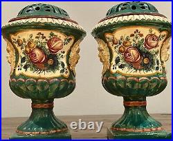 Antique 19th C Faience Urns Bough Pots Agostinelli Dal Pra Flower Frogs