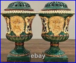 Antique 19th C Faience Urns Bough Pots Agostinelli Dal Pra Flower Frogs