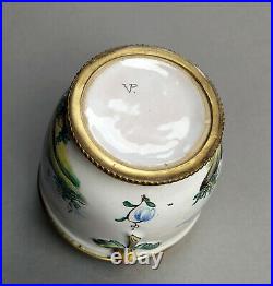 Antique 19th C. French Faience Veuve Perrin Ink Stand Inkwell gilt brass mounted