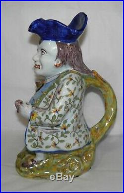 Antique 19th Century FRENCH FAIENCE Pottery FIGURAL TAVERN JUG Pitcher MAN L@@K