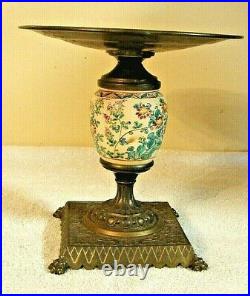 Antique 19th Century French Bronze and Porcelain Faience Tazza