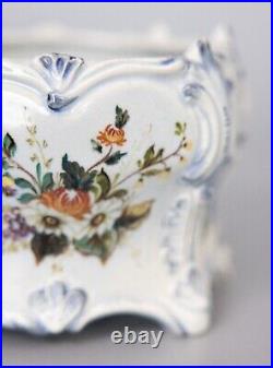 Antique 19th Century French Country Floral Faience Cache Pot Jardiniere Planter