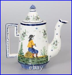 Antique 19th Century French Faience HB Quimper Tea Pot Teapot Circa 1890
