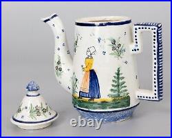 Antique 19th Century French Faience HB Quimper Tea Pot Teapot Circa 1890