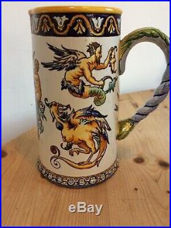 Antique 19th Century French Gien Porcelain Faience Pitcher, Mythical Decoration