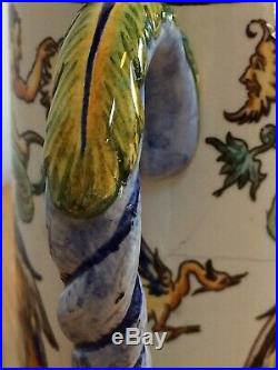 Antique 19th Century French Gien Porcelain Faience Pitcher, Mythical Decoration