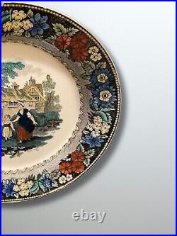 Antique 19th Century French Victorian Faience Creil Plate 2 Women with Child RARE