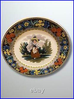 Antique 19th Century French Victorian Faience Creil Plate Girl with Hat RARE