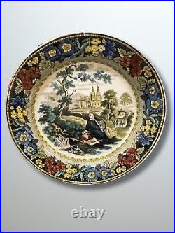 Antique 19th Century French Victorian Faience Creil Plate Man With Harp RARE FIND