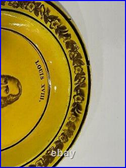 Antique 19th Century French Yellow Faience Pottery Louis XVIII Portrait Plate