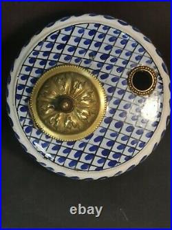 Antique 19th French Faience Inkwell Hand Painted Brass/Bronze Lid ic Paris Mark