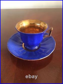 Antique 19th French Paris Porcelain Cabinet Cup & Saucer Cobalt And Gold Signed