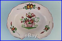 Antique 19th c French Faience Hand Painted Rooster Pottery Barbers Shaving Bowl