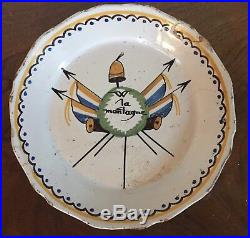 Antique 19th c. French Revolution Faience Tin Glaze Pottery Delft Plate Armorial