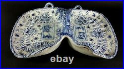 Antique 19thC French Faience St CLEMENT Keller & Guerin Divided Dish Delft Blue