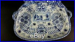 Antique 19thC French Faience St CLEMENT Keller & Guerin Divided Dish Delft Blue