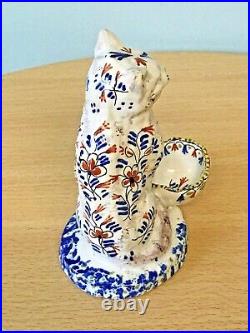 Antique 19thc French Faience Pottery Cat Twin Open Salt Marked With H