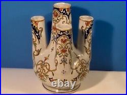 Antique 5 Finger Vase French Faience Hand Painted Tulip Vase c1900