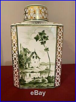 Antique 9 TEA CADDY French Faience Louis XVI c1930's Hand Painted Landscapes