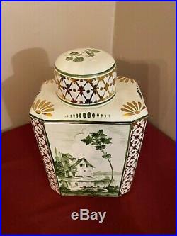 Antique 9 TEA CADDY French Faience Louis XVI c1930's Hand Painted Landscapes