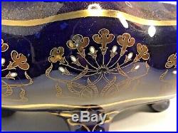 Antique Art Nouveau Cobalt & Gold Trim French Faience Jardiniere Ships in USA