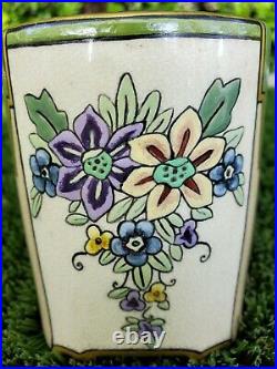 Antique Art Nouveau French Flower Faience Enamel Container Emaux De Longwy