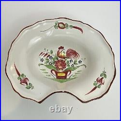 Antique Barber Shaving Bowl French Faience Floral Rooster Chicken Ceramic