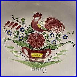 Antique Barber Shaving Bowl French Faience Floral Rooster Chicken Ceramic