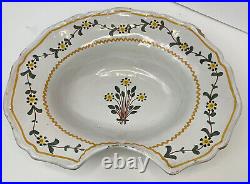 Antique Barber Shaving Bowl French Faience Floral Yellow Flowers Ceramic