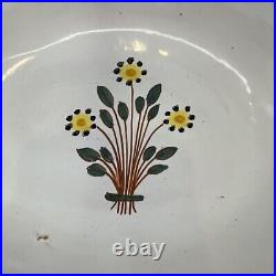 Antique Barber Shaving Bowl French Faience Floral Yellow Flowers Ceramic