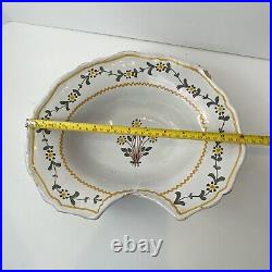 Antique Barber Shaving Bowl French Faience Floral Yellow Flowers Ceramic