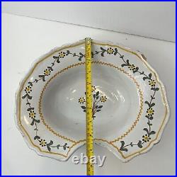 Antique Barber Shaving Bowl French Faience Floral Yellow Flowers Ceramic