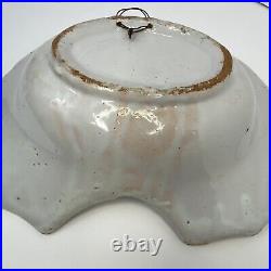 Antique Barber Shaving Bowl French Faience Floral Yellow Flowers Ceramic