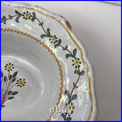 Antique Barber Shaving Bowl French Faience Floral Yellow Flowers Ceramic