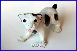 Antique Bavent French Dog Pottery Faience Puppy Figure Glass Eyes