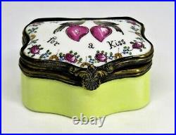 Antique Box- 18th To 19th Century French Faience Birds Kissing & Pink Hearts