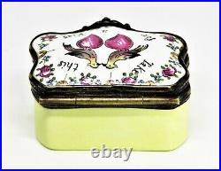 Antique Box- 18th To 19th Century French Faience Birds Kissing & Pink Hearts