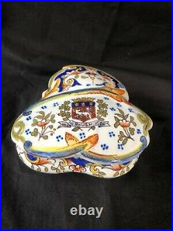 Antique Box French Faience Desvres Rouen 19 Th Century With Coat Of Arms
