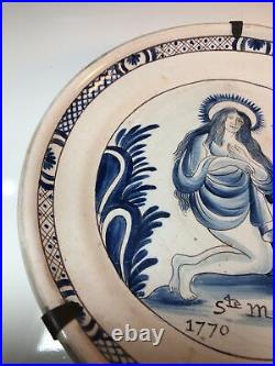 Antique C18th French Faience Porcelaine Plate St. Madelaine 1770